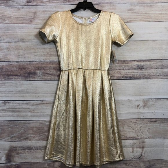 LulaRoe | NWT Elegant Gold Metallic Amelia Dress XL - Picture 1 of 1